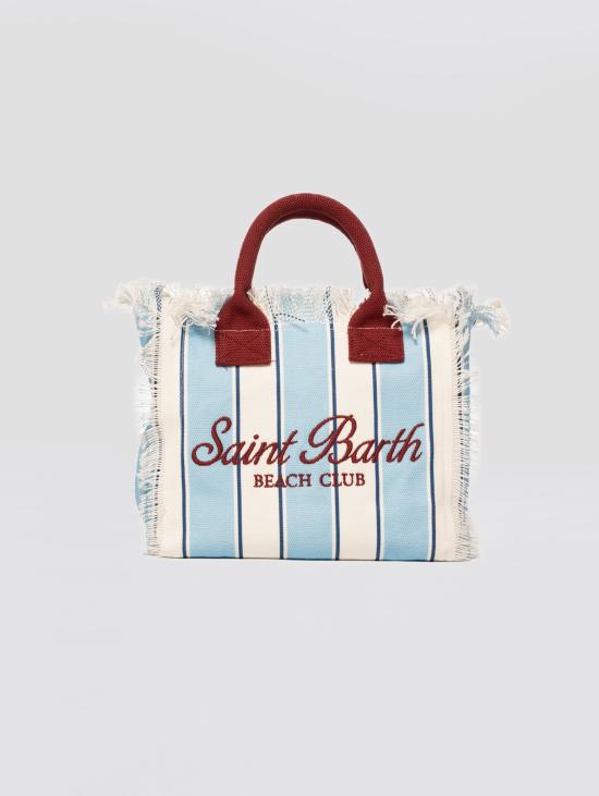26SS 세인트바쓰 토트백 Canvas a Righe Celeste/Bianco 소재의 보르사 콜레트