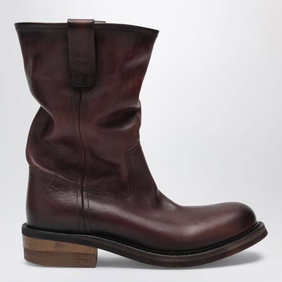 26SS 미우미우 룰레 레더 부츠 5U680EA0455OD Brown - MIU MIU