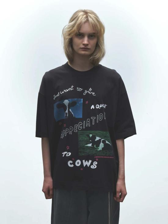  정글 정글 반팔 티셔츠 소 감사 티셔츠 블랙 - JUNGLES JUNGLES