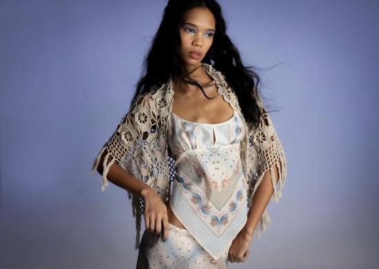  안나 수이 롱 스커트 헤리티지 스카프 프린트 시폰 - ANNA SUI