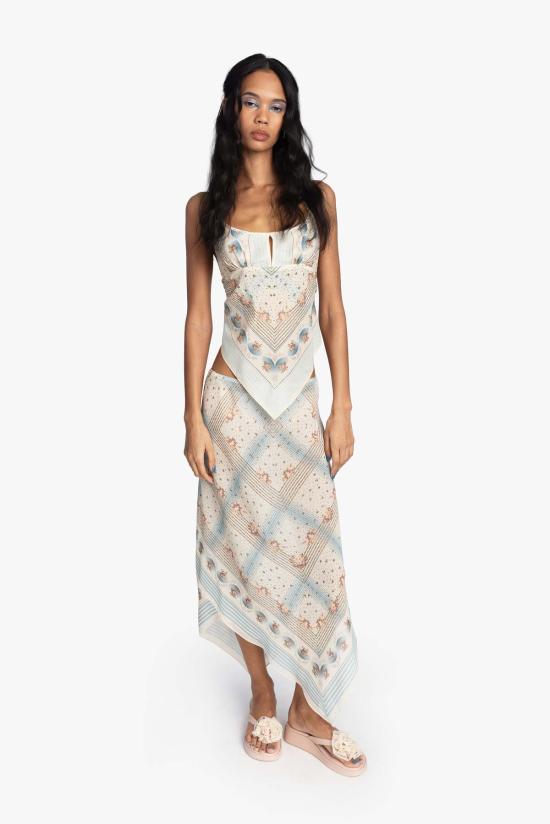  안나 수이 롱 스커트 헤리티지 스카프 프린트 시폰 - ANNA SUI