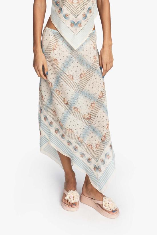 안나 수이 롱 스커트 헤리티지 스카프 프린트 시폰