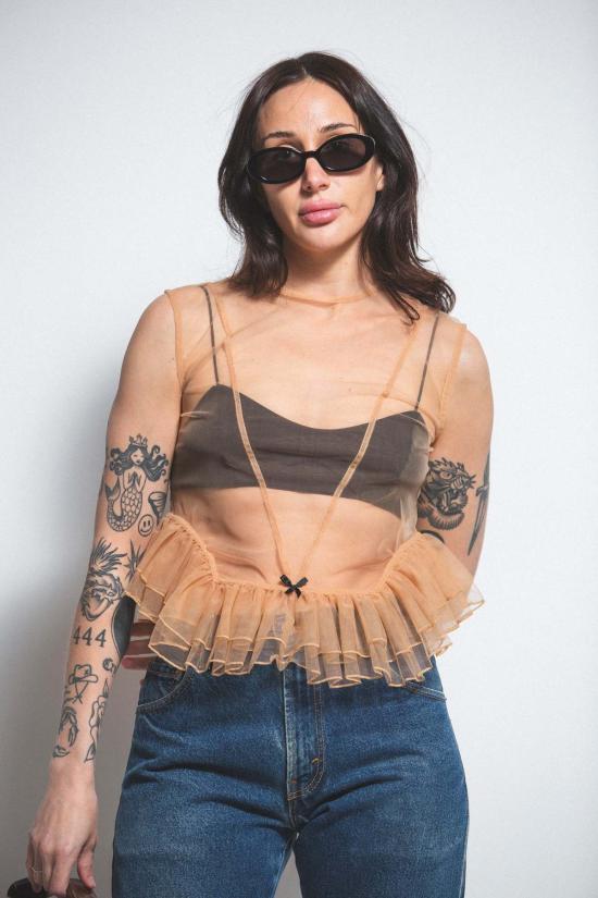  Esthé 블라우스 에스테 튤 페플럼 러플 탑 - OTHER BRANDS