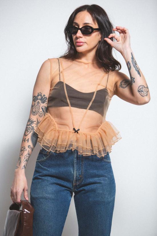  Esthé 블라우스 에스테 튤 페플럼 러플 탑 - OTHER BRANDS