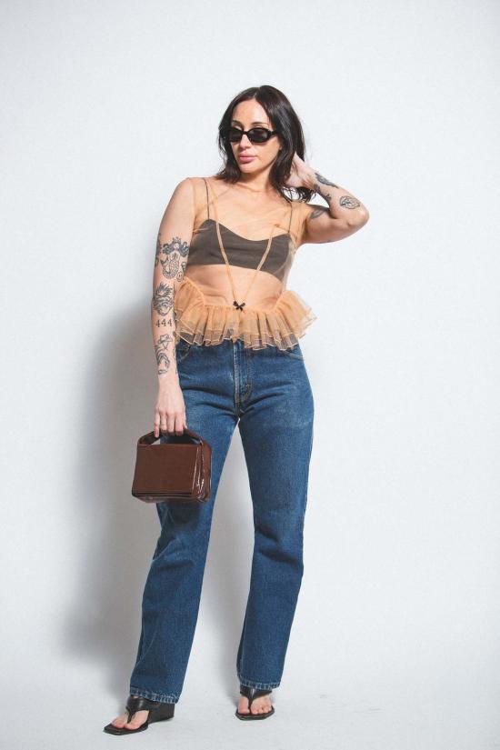  Esthé 블라우스 에스테 튤 페플럼 러플 탑 - OTHER BRANDS