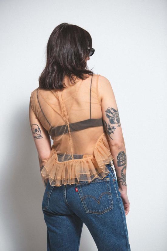  Esthé 블라우스 에스테 튤 페플럼 러플 탑 - OTHER BRANDS