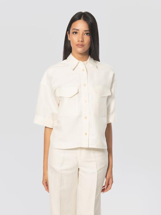 26SS 클로즈드 셔츠 Misto Lino Avorio의 Camicia Utiliy Maniche Corte