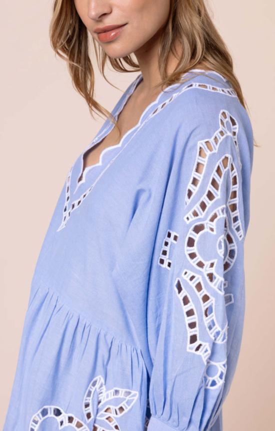  Juliet Dunn 숏 원피스 줄리엣 던 오버사이즈 컷워크 장식 루즈핏 미니 드레스 - OTHER BRANDS