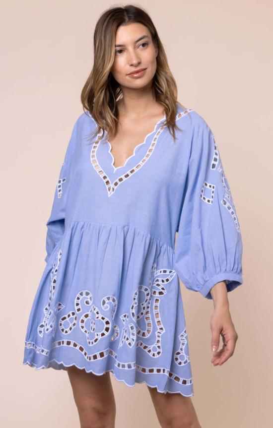  Juliet Dunn 숏 원피스 줄리엣 던 오버사이즈 컷워크 장식 루즈핏 미니 드레스 - OTHER BRANDS