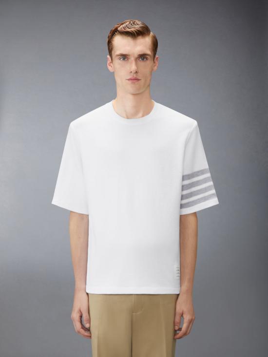 26SS 톰브라운 텍스처드 피케 4바 티 MJS296A J0248 100 WHITE DOM - THOM BROWNE