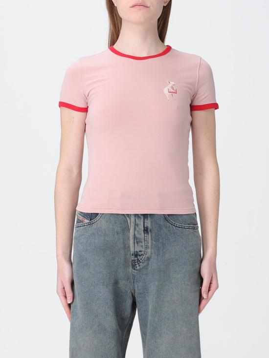26SS 디젤 T-UNCUTIES 피그 프린트 슬림 티셔츠 A219190QHHA 33L Pink
