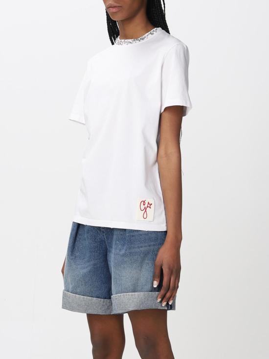 26SS 골든구스 카보숑 크리스탈 티셔츠 GWP01220P00067310363 White - GOLDEN GOOSE