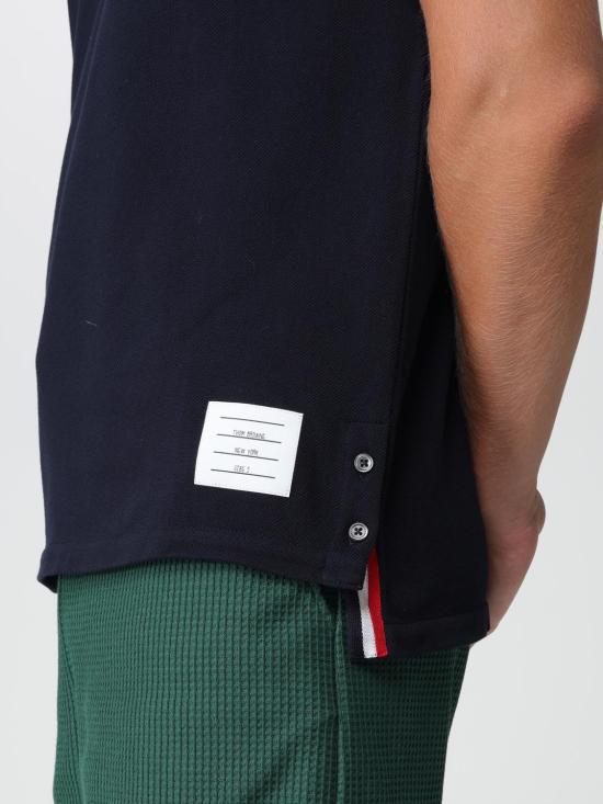 26SS 톰브라운 클래식 피케 스트라이프 릴렉스드 폴로 티셔츠 MJP042A00050 415 Blue - THOM BROWNE