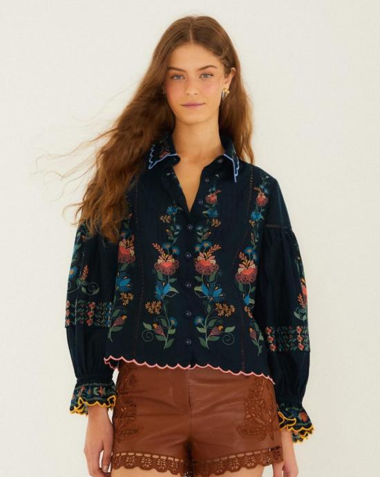 26SS 팜 리오 블라우스 358020 26091 STITCHED GARDEN Navy blue - FARM RIO