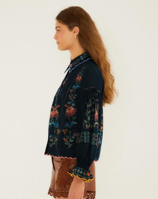 26SS 팜 리오 블라우스 358020 26091 STITCHED GARDEN Navy blue - FARM RIO