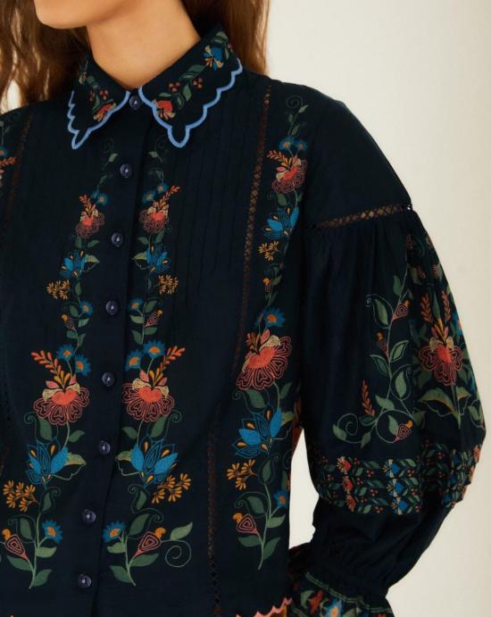 26SS 팜 리오 블라우스 358020 26091 STITCHED GARDEN Navy blue - FARM RIO