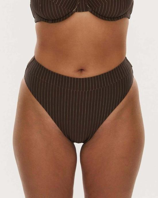  RAQ 비키니 수영복 Raq 하이 레그 비키니 브리프 하의 초콜릿 핀스트라이프 - OTHER BRANDS