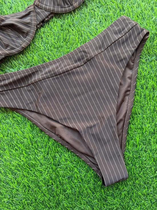  RAQ 비키니 수영복 Raq 하이 레그 비키니 브리프 하의 초콜릿 핀스트라이프 - OTHER BRANDS