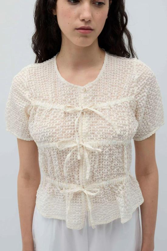  리타 블라우스 로우 조세핀 탑 베이지