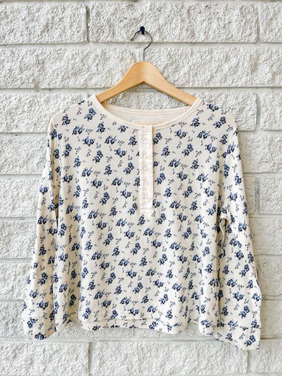  더 그레이트 긴팔 티셔츠 위대한. 크롭 슬립 헨리 인디고 로즈 인드로