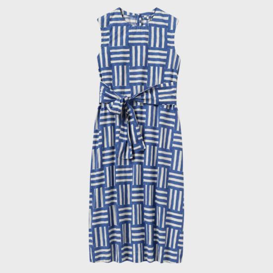  토스트 롱 스커트 블록 프린트 패치워크 스트라이프 드레스 딥 콘플라워 - TOAST