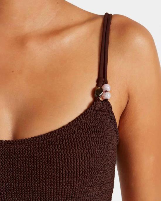  훈자 지 비키니 수영복 Hunza G Cassie 비즈 장식 비키니 메탈릭 초콜릿 - HUNZA G