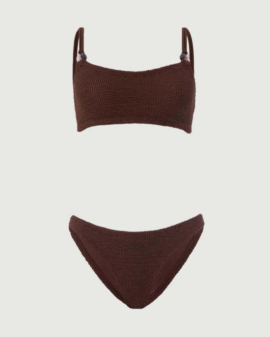  훈자 지 비키니 수영복 Hunza G Cassie 비즈 장식 비키니 메탈릭 초콜릿