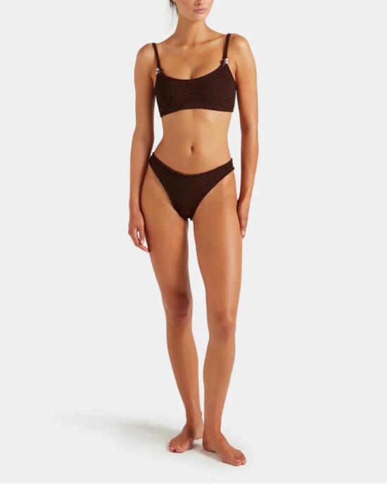  훈자 지 비키니 수영복 Hunza G Cassie 비즈 장식 비키니 메탈릭 초콜릿 - HUNZA G