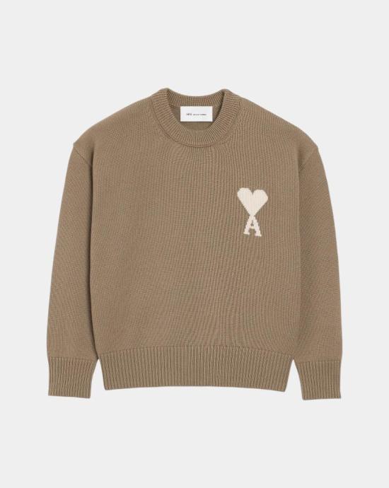 26SS 아미 ADC 울 & 코튼 크루넥 하트 스웨터 UKS859KN0156 A117 Beige taupe ecru