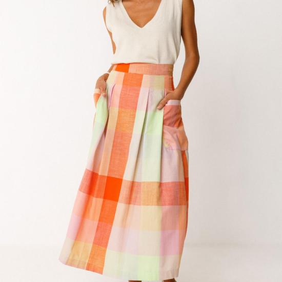  에스케이에프케이 롱 스커트 Skfk 이라마 스커트 체크