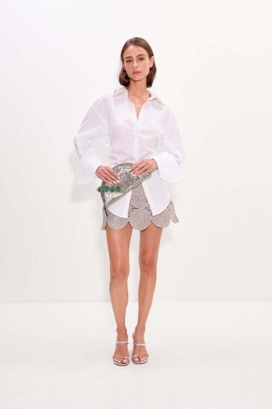  crochet 숏 스커트 Simon Miller Beep Beep 미니 스커트 새틀라이트 실버 - OTHER BRANDS