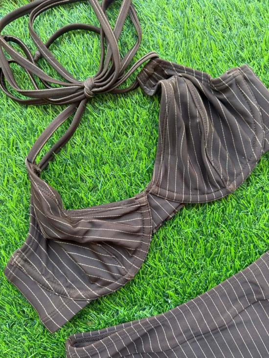  RAQ 비키니 수영복 Raq India 멀티웨이 언더와이어 비키니 탑 D+컵 전용 초콜릿 핀스트라이프 - OTHER BRANDS