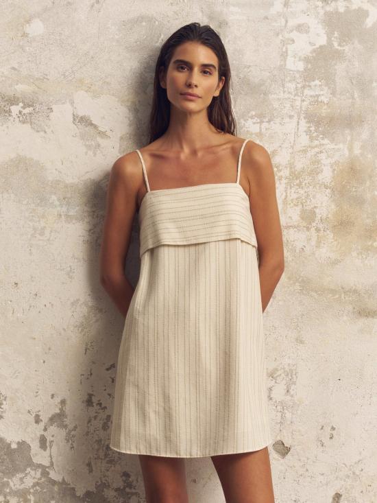  The Handloom 숏 원피스 핸드룸 오트밀 스트라이프 미니 드레스