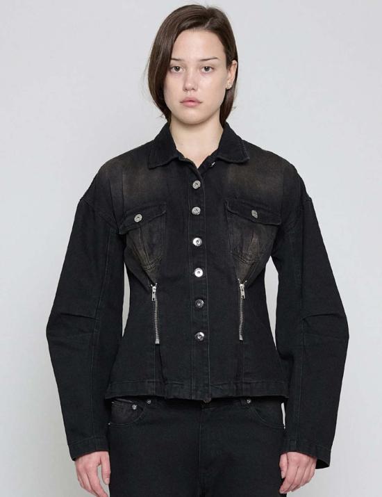  프리스카베라 데님 자켓 허리 조임 데님 재킷