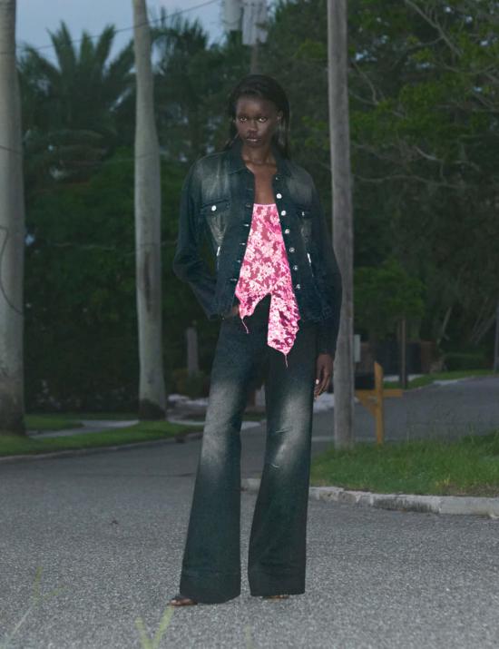  프리스카베라 데님 자켓 허리 조임 데님 재킷 - PRISCAVERA