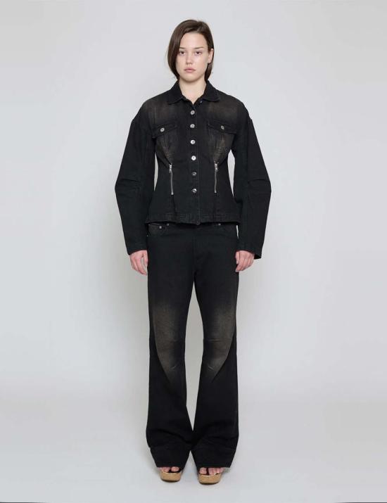  프리스카베라 데님 자켓 허리 조임 데님 재킷 - PRISCAVERA