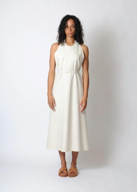  베이스레인지 롱 원피스 앞치마 드레스 내추럴