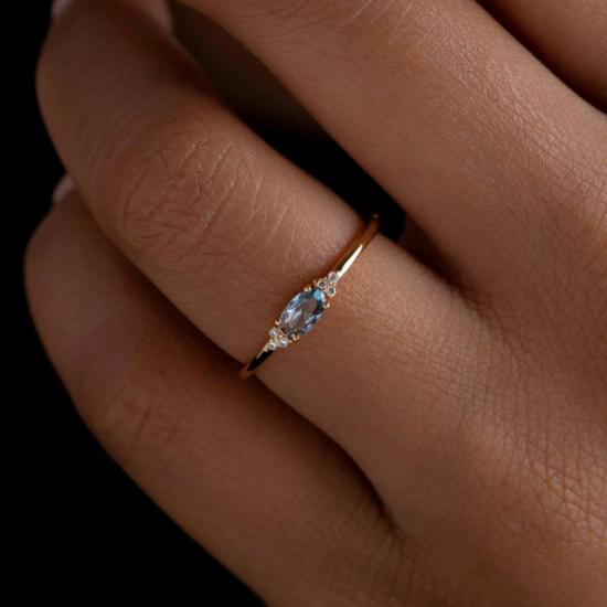  Perimade & Co. LLC 반지 페리메이드 앤 코 LLC 타원형 컷 크리스탈 얇은 밴드  블루 - OTHER BRANDS