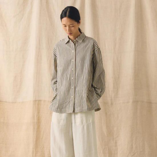  토스트 셔츠 타블리에 스트라이프 이지 코튼 셔츠 워크샵 블루