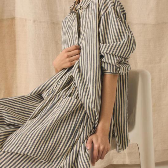  토스트 셔츠 타블리에 스트라이프 이지 코튼 셔츠 워크샵 블루 - TOAST