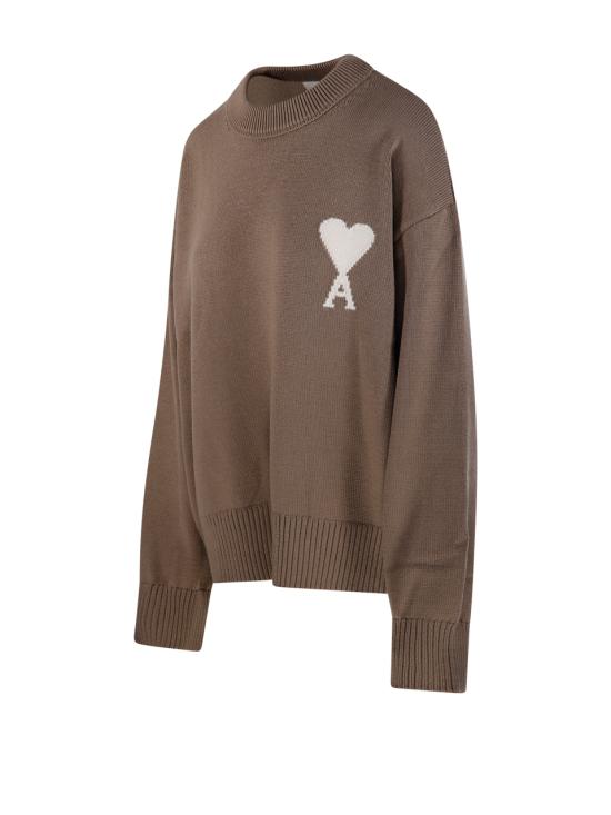 26SS 아미 ADC 울 & 코튼 크루넥 하트 스웨터 UKS859 KN0156 A117 BEIGE TAUPE ECRU DOM - AMI
