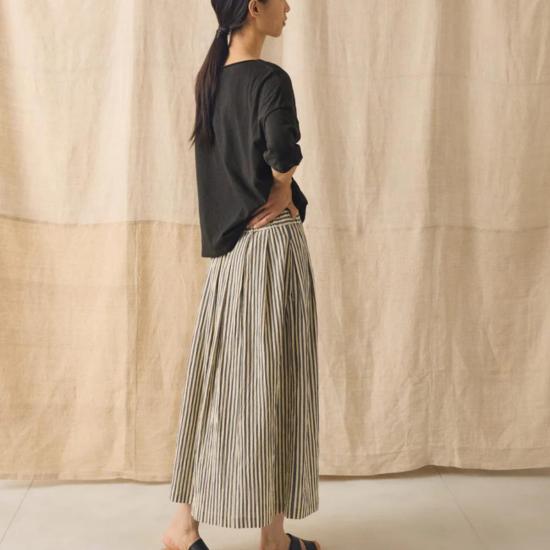  토스트 롱 스커트 플리츠 코튼 스트라이프  워크샵 블루 - TOAST