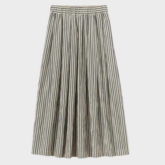  토스트 롱 스커트 플리츠 코튼 스트라이프  워크샵 블루 - TOAST