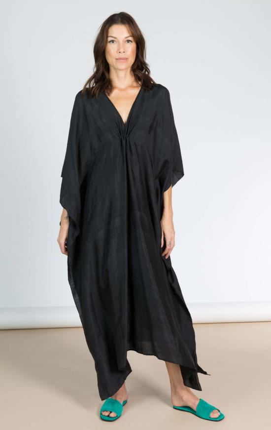  투 롱 원피스 블랙 실크 카프탄 피스 - TWO