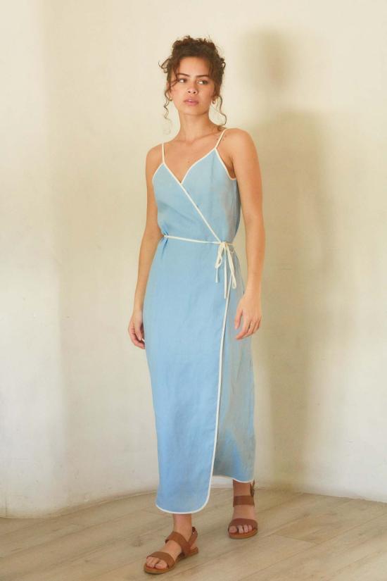  ESYA 롱 원피스 에샤 카프리 린넨 랩 드레스