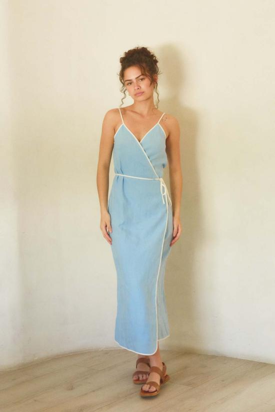  ESYA 롱 원피스 에샤 카프리 린넨 랩 드레스 - OTHER BRANDS