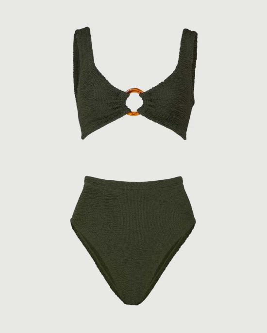  훈자 지 비키니 수영복 훈자 G 나딘 비키니 메탈릭 카키