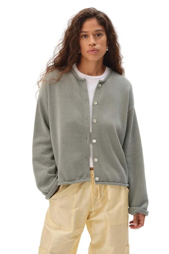  도니 가디건 . 코튼 니트 롤  세이지