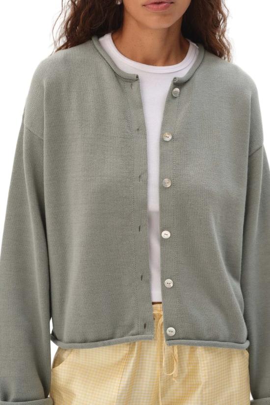  도니 가디건 . 코튼 니트 롤  세이지 - DONNI.