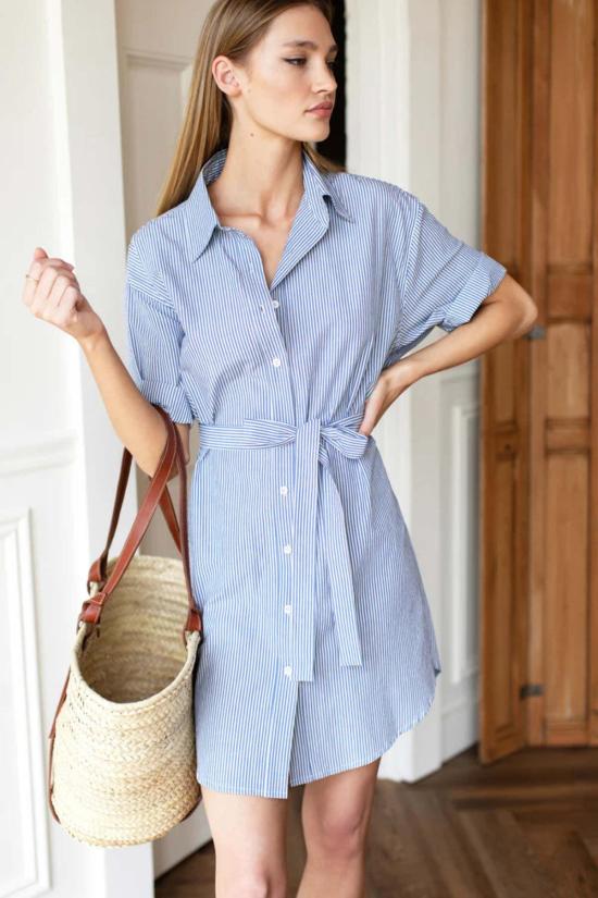  에머슨 프라이 숏 원피스 버튼다운 티셔츠 드레스 케이프 블루 스트라이프 - EMERSON FRY